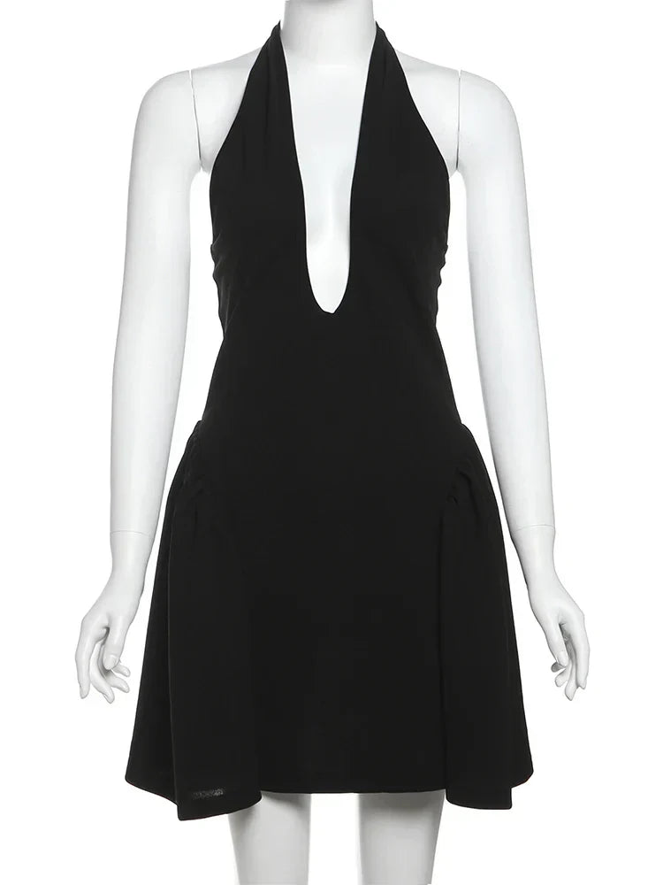 Above Knee Solid Halter Neck Mini Dress