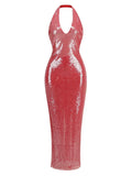 Halter Sheer Sequins Long Dress