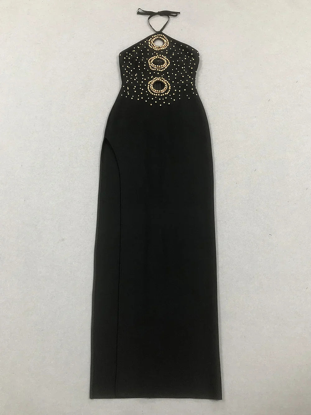 Halter Bead Hollow Design Backless Long Dress