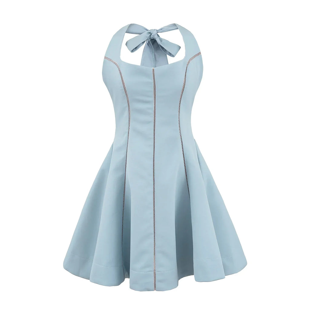 Bow Halter Spliced Ball Gown Backless Dresses