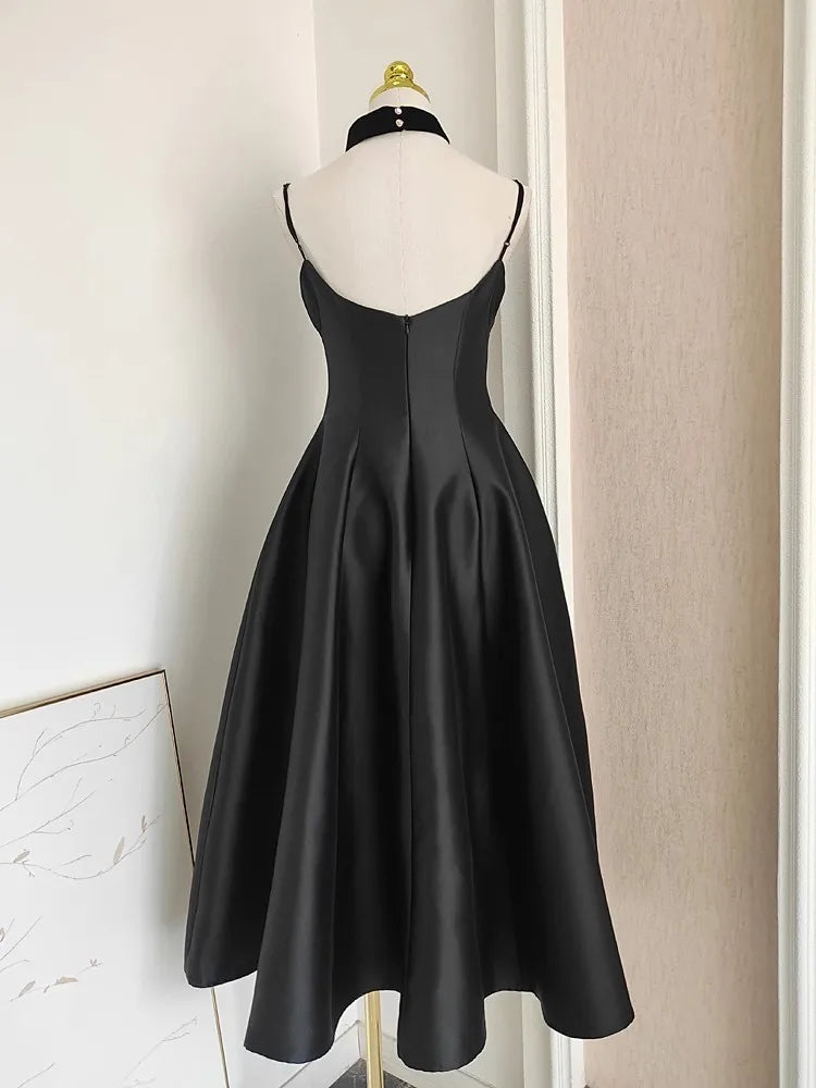 Chest Pad Wrap Corset A Line Pleated Halter Dress