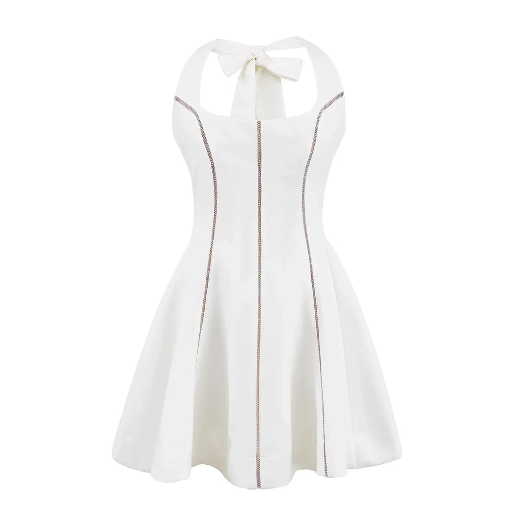 Bow Halter Spliced Ball Gown Backless Dresses