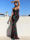 Halter Backless Print Sleeveless High Waist Long Dress