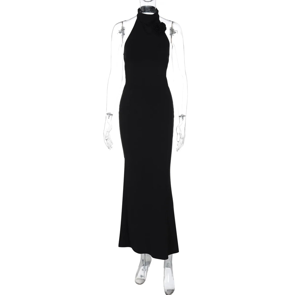 Halter Flower Backless Maxi Dress