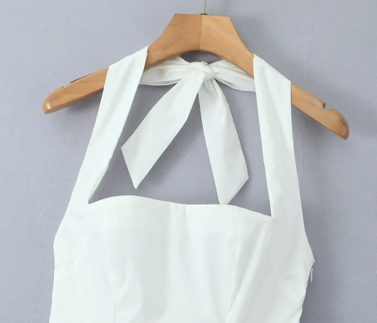 Bow Halter Slash Collar Lacing-Up Back Mini Dress