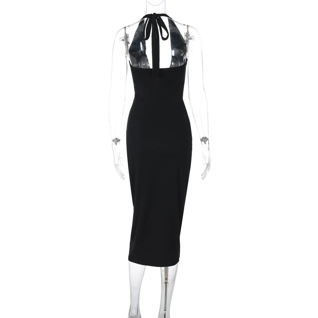 Halter Neck V-Neck Backless Dress