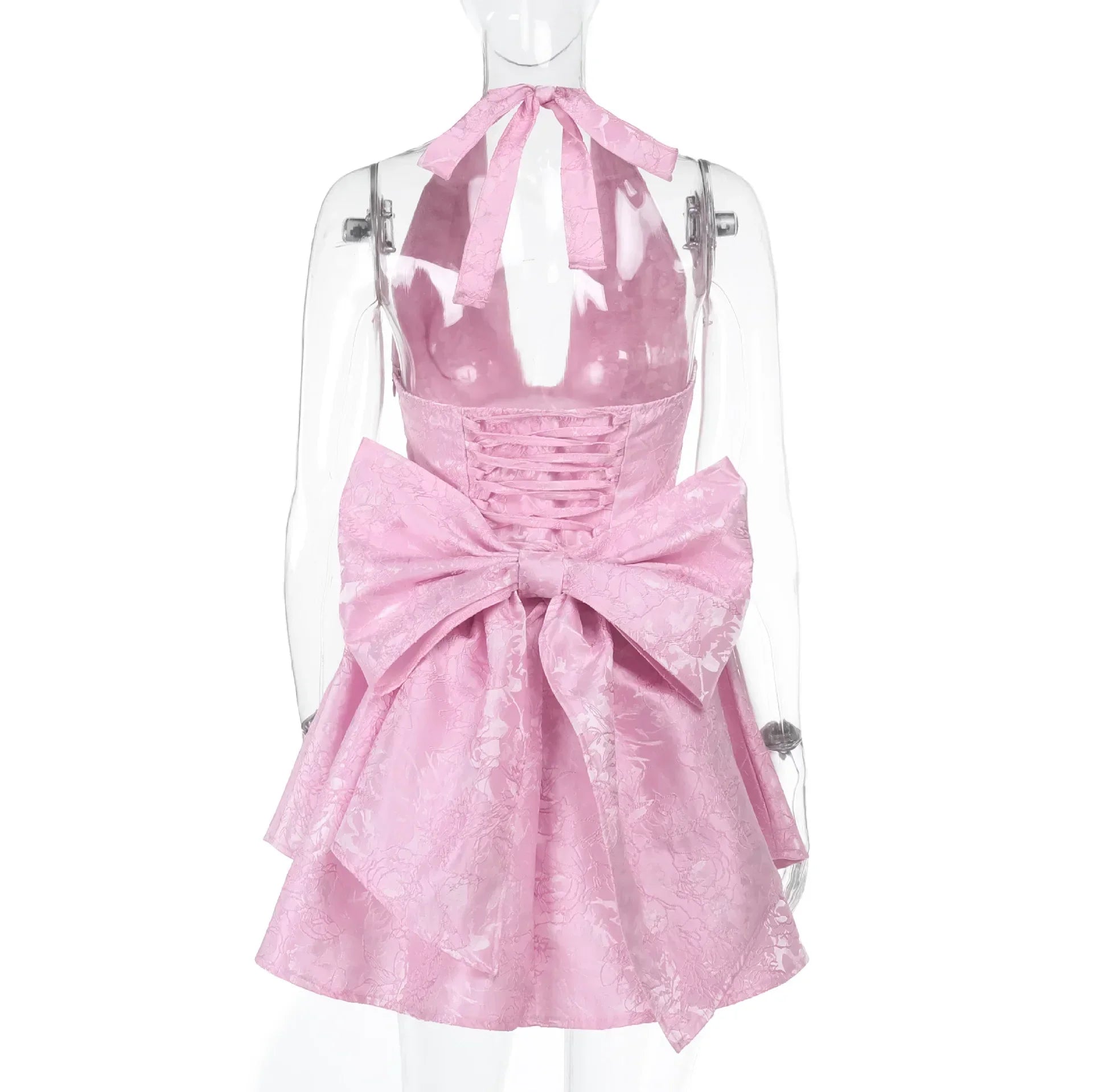 Women's Bow Deep V Halter Backless A-line Dress