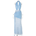 Halter Deep V Neck Lace Sleeveless Long Dress