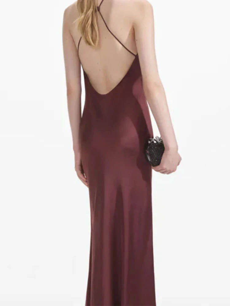Halter Neck Bowknot Lace Patchwork Long Dress
