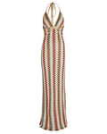 Deep V-neck Crochet Halter Backless Maxi Dress