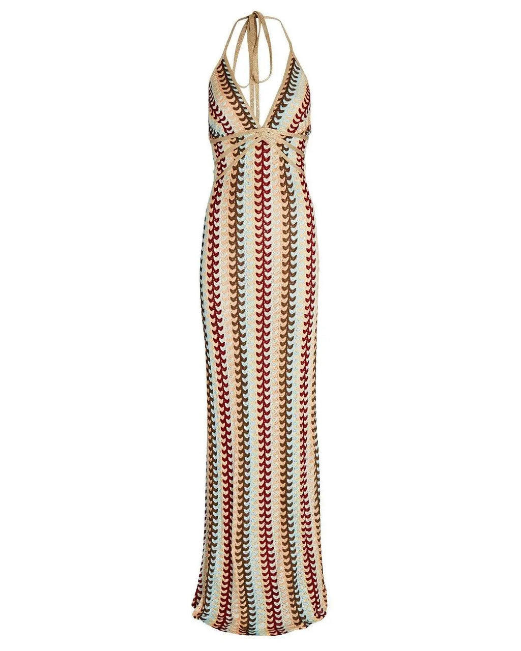 Deep V-neck Crochet Halter Backless Maxi Dress