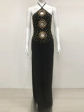 Halter Bead Hollow Design Backless Long Dress