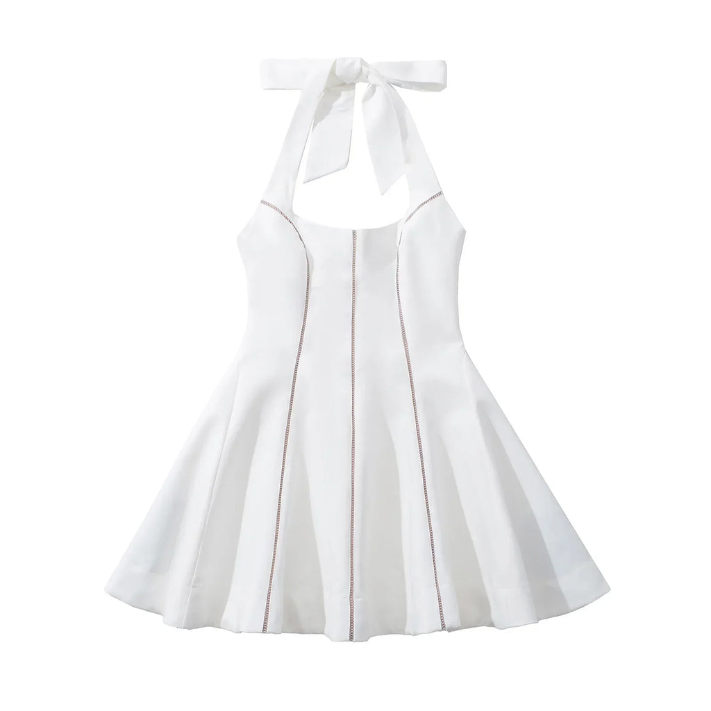 Bow Halter Spliced Ball Gown Backless Dresses