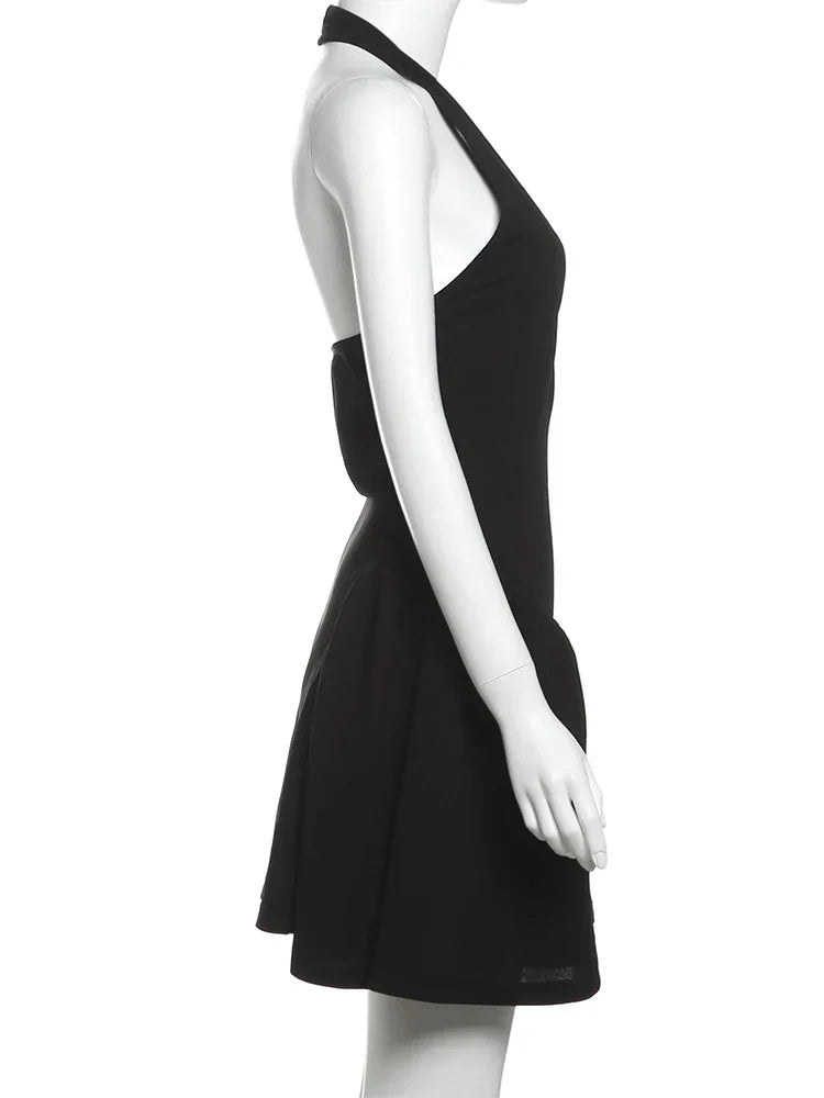 Above Knee Solid Halter Neck Mini Dress