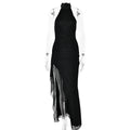 Wear Sleeveless Halter Backless Slim Fit Slit Dress