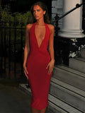 Halter Neck V-Neck Backless Dress