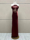 Halter Neck Bowknot Lace Patchwork Long Dress