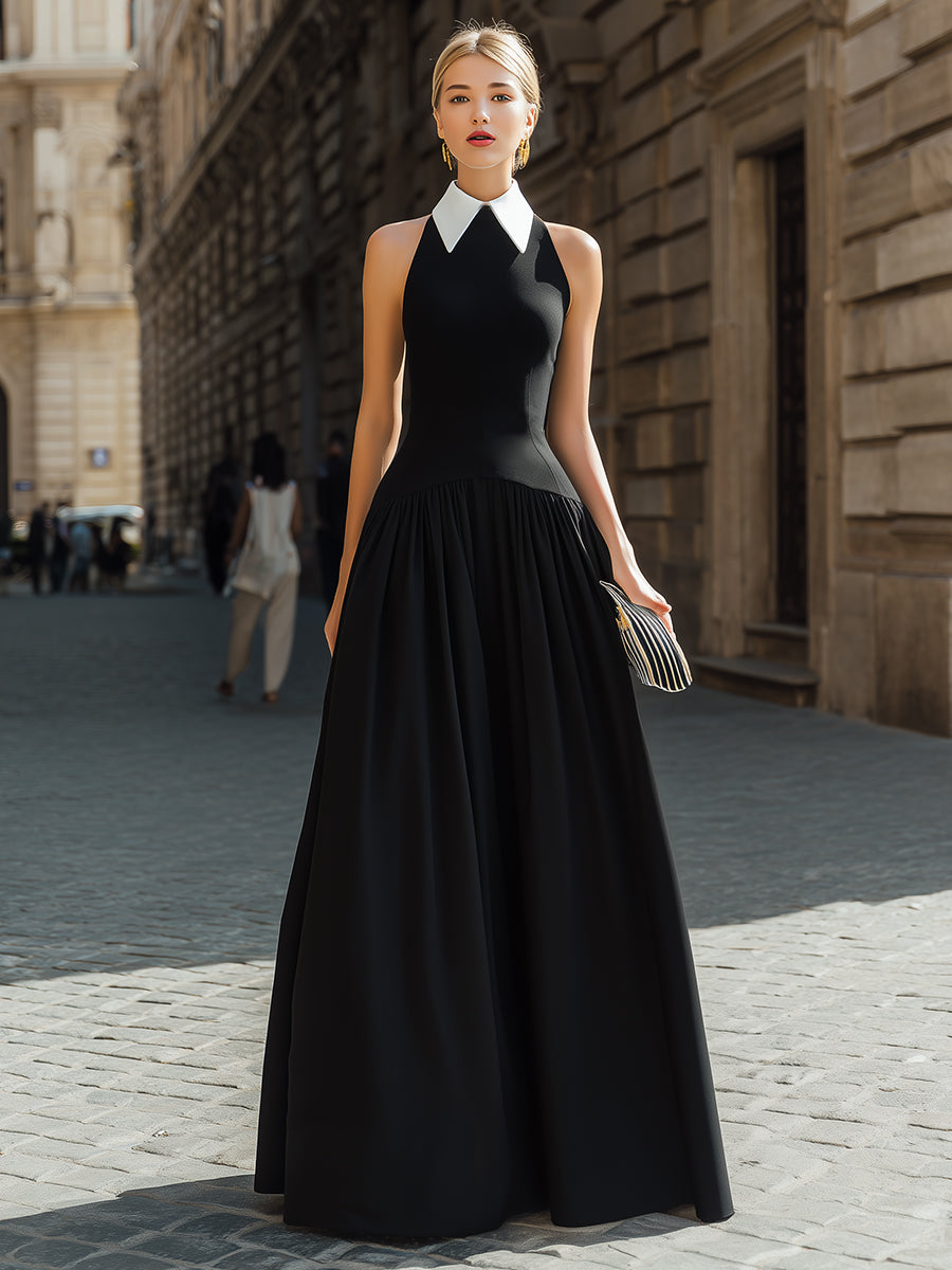 Halter Collar Pleated Maxi Dress