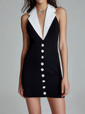 Sleek Black And White Halter Mini Dress