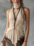 Boho Romance Pleated Halter Neck Chiffon Top