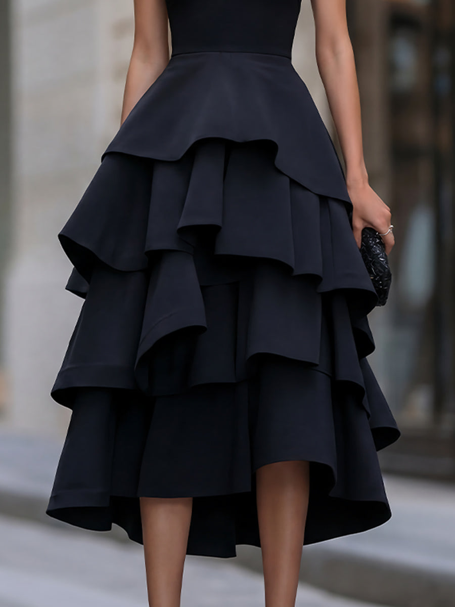 Halter-Neck Tiered Ruffle Midi Dress