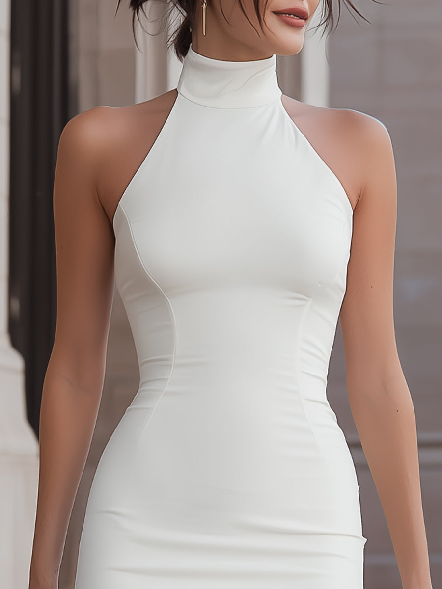 Halterneck Bodycon Mini Dress With Ruffle Hem