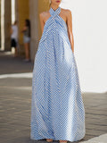 Nautical Stripe Halter Neck Maxi Dress