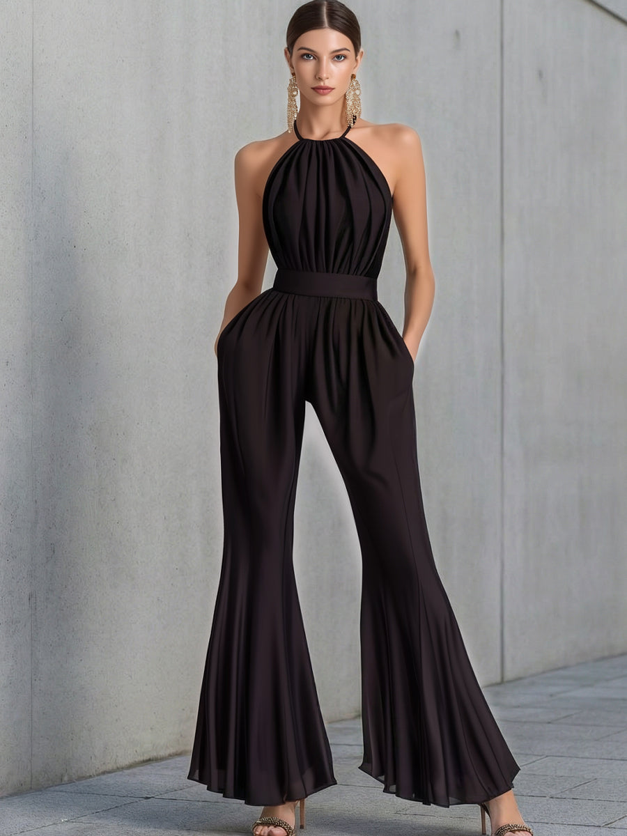 Halter Neck Draped Flared-Leg Jumpsuit